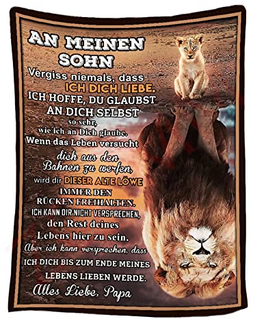 Kuscheldecke Flauschige Personalisierte Decke An Meinen Sohn von Papa,Vater für Sohn Briefdecke,Positiv Ermutigen Wohndecke Flanelldecke für Couch Bett Geschenk Geburtstags,Vater zu Sohn D,150*200CM