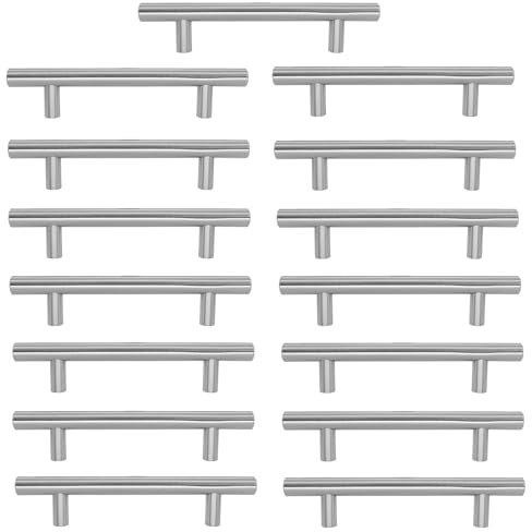 AwmnSrman Kitchen Cupboard Handles Silver 15 Pack 96 mm(3,78 inch) Hole Center, Brushed Finish Stainless Steel Installation of Holes