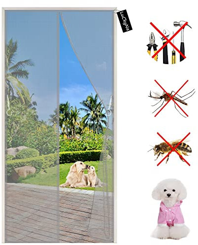 Zanzariera Magnetica per Porte 140 x 250 cm Chiusura Automatica Tendina Anti Zanzare Mosche per Porte Finestre Balcone Soggiorno Mantiene Stanza Traspirante Senza Zanzare - Grigio