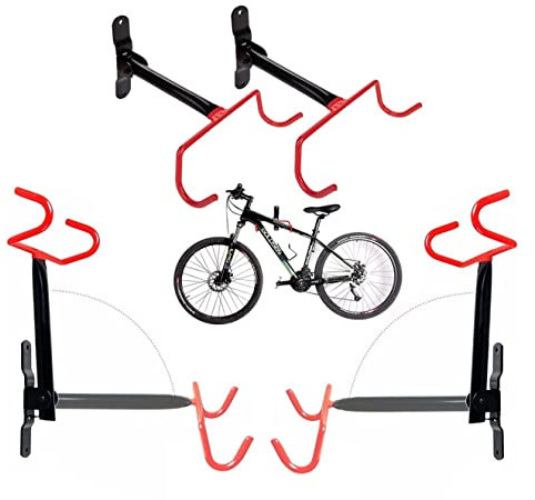 4er Set Fahrrad Wandhalterung | Fahrradhalter Garage | klappbare Wandhalterung für Fahrräder | platzsparende Fahrradaufhängung Wand Montage mit Doppelhaken | Kinderfahrrad Fahrradträger | Fahrradhaken