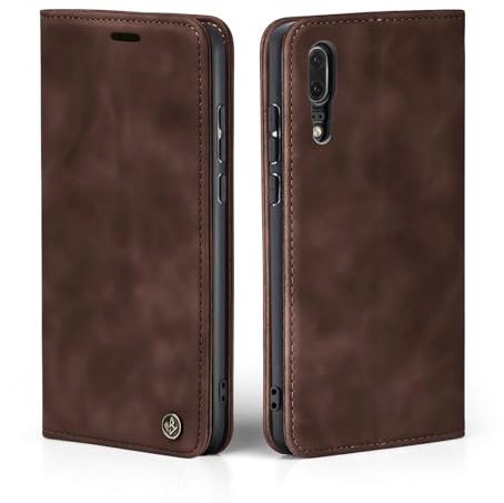 LBH Handyhülle für Huawei P20 in Dunkelbraun mit Karten- und Geldfach Smartphone Hülle mit Standfunktion Flip Case Schutzhülle Magnetverschluss Vintage