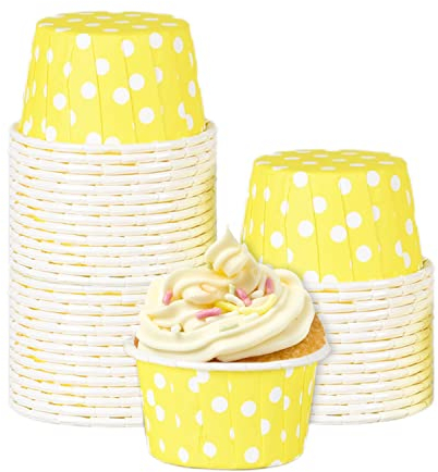 Hapivida 100 Pcs Mini Yellow Paper Baking Cups, Greaseproof Cupcake Baking Cases, Small Muffin Cases Liners for Wedding, Birthday, Halloween, Graduation Parties