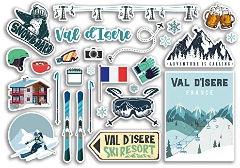 A5 Aufkleber Bogen Val d'Isere Vinyl Aufkleber – Frankreich Ski Resort Berge Snowboard Urlaub Flagge Reise Schnee Sport Gepäck Scrapbooking #79044