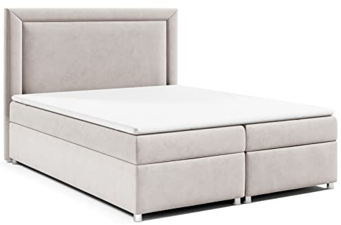 Best For Home | Boxspringbett Trinity K-3 mit Bonellfederkernmatratze H3 & 7 cm PUR-Schaum-Topper|Bettkasten mit Federmechanismus | Boxspringbett200x200|Polsterbett 200x200|Doppelbett200x200