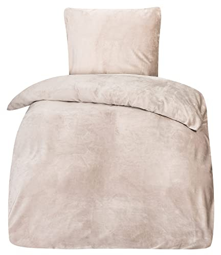 Moon Bettwäsche Set Cashmere Touch, Unibettwäsche ca. 135x200 + 80x80 cm mit Reißverschluss - Taupe