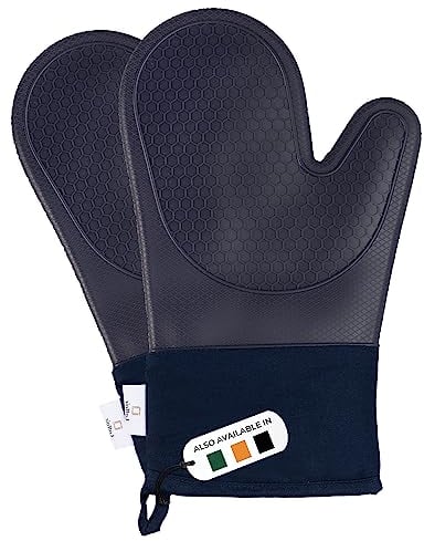 Silicone Oven Gloves Heat Resistant by Laffair - Blue Oven Gloves Silicone Oven Mitts Heat Resistant - Premium Non-Slip Design Kitchen Gloves