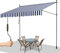 Gimisgu Klemmmarkise mit Handkurbel Balkon, 350x120cm Balkonmarkise ohne Bohren, Höhenverstellbar Markise Einziehbar für Balkon Garten, UV-beständig Sonnenschutz Wasserdicht, Blau Weiß