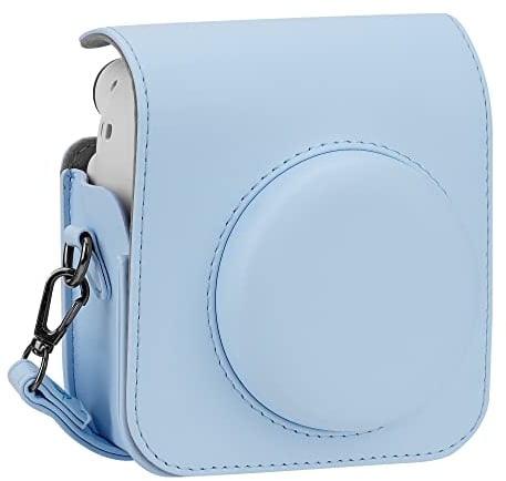 LIRDDY Kameratasche für Fujifilm Instax Mini 12, Sofortbildkamera-Tasche - PU-Leder mit Tasche und Schulterriemen(Pastel Blue)