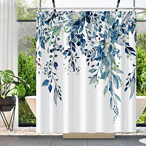 MIRRORANG Tenda da doccia per box, tenda da bagno floreale blu resistente alla muffa e alle tende da bagno in poliestere con 10 ganci, tenda da doccia impermeabile,153x183cm