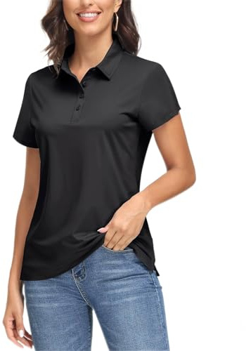 EKLENTSON Women's Golf Polo Shirts 4-Button UV Protection Short Sleeve Tennis T Shirt Quick Dry Sport Workout Tops Black,L