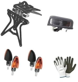KOMPATIBEL MIT BETA Motor RR 125 Motard LC KENNZEICHENHALTER, DOPPELTER KENNZEICHENHALTER-KIT MIT UNIVERSALVERSTELLUNG + 2 Paare GLÜHBIRNENPFEILE + E8-KENNZEICHENLEUCHTE, ALLE EU-ZULASSUNG