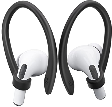 ICARERSPACE 2 Paar AirPods Ohrhaken für Pro 2, Pro, 4, 3, 2 & 1, Verbesserte Anti-Rutsch-Sport-Clip-Haken, Schwarz