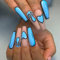 24pcs Long Coffin False Nails Blue Stick on Nails Heart Press on Nails Removable Glue-on Nails Full Cover Fake Nails Women Girls Nail Art Accessories