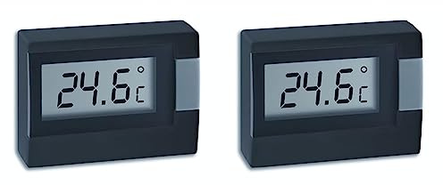 TFA Dostmann Digitales Thermometer, vielseitig einsetzbar, Innentemperatur, Raumklima, Schwarz, (L) 54 x (B) 16 (30) x (H) 39 mm (Packung mit 2)