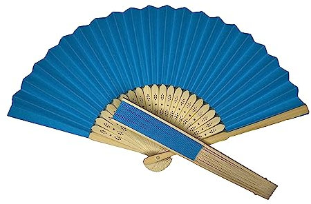 Parev Pack of 10 Blue Paper Foldable Hand Held Bamboo Wooden Fans