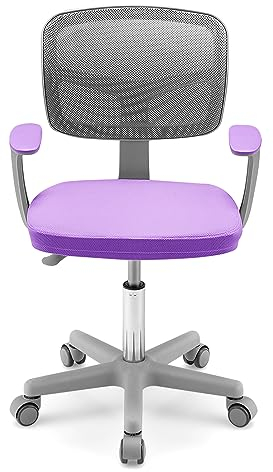 LIFEZEAL Silla de Escritorio para niños, Silla ergonómica Infantil giratoria con reposabrazos, respald, Silla Infantil Regulable en Altura para niños 3-10 años, cargable hasta 150 kg (Morado 2)