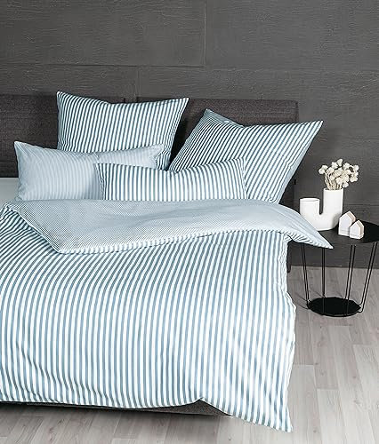 Janine Bettwäsche 135x200cm + 80x80cm Chinchilla S - weicher Bettbezug aus Edelflanell - mit Reißverschluss - 100% Baumwolle - Öko-Tex - perlblau