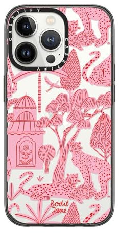 CASETiFY Compact iPhone 13 Pro Case [2X Military Grade Drop Tested / 4ft Drop Protection] - Cheetah Paradise Pink - Clear Black