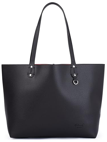 Princely London Shopper Lena Schwarz – Stilvolle Mittelgroße Schultertasche aus Hochwertigem Veganem Leder für Damen, Perfekt für Alltag, Arbeit & Freizeit