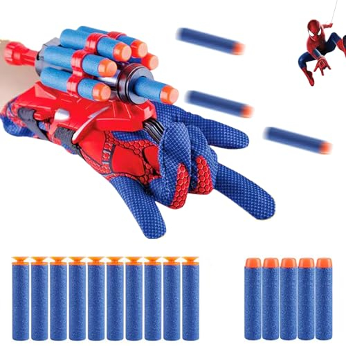 Spiderman Handschuhe 1 Set Spiderman Netzwerfer 5 Shooter Soft Bullets 10 Saugnapf Soft Bullets Spiderman Web Shooter Geeignet für Cosplay- Und Spider-Man-Liebhaber