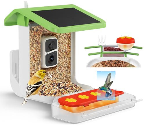 K&F Concept Solar Battery Powered Wireless Bird Feeder Camera, Smart Auto Capture & Notify Detected Birds, for Bird Lovers