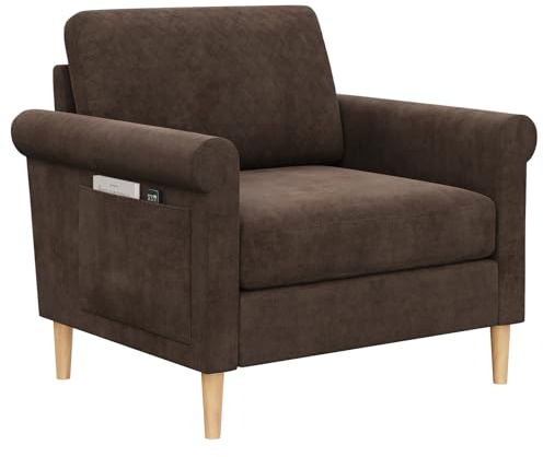 Vesgantti Fabric One Seater Sofa,Upholstered Sofa Chair,Tool-free Assembly | Side Storage Pockets and Removable Cushions, Perfect for Living Room, Bedroom and Office, 80W*75D*86Hcm