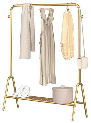 Kleiderständer aus Metall,Tragbare Kleiderstange zum Aufhängen von Kleidung, Vintage-Gold-Garderobenständer mit Ablagefläche, Tragfähigkeit 50 kg (Size : 100x33x147cm)