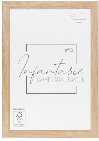 Infantasie 'N°3' Bilderrahmen 34x48 handgefertigt nach Maß | Eiche Natur | MDF-Holz Design Collage Holzbilderrahmen inkl. Acrylglas und Metall Aufhänger (Querformat & Hochformat)