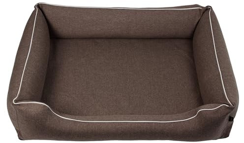 Mestizo Mallorca Standard TwinFoam Hundebett, Hundekorb, Sofa aus Polsterstoff, Oeko-TEX Zertifiziert, Bezug Abnehmbar und Waschbar (Braun mit weißem Rand, Außenmaße: 100x75cm)