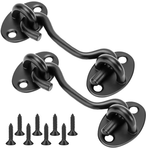 HAKOFS 2 Pack Hook and Eye Latch - 3 Inch Cabin Hook Gate Hook Stainless Steel Gate Latch with Screws Heavy Duty Solid Thicken Black Latch Hook for Window Sliding Door Garden Bedroom