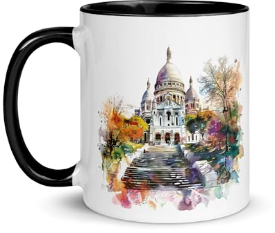 Mug Paris tour Eiffel France Souvenir Voyage Tasse Monuments Dessin Romantisme Élégance Déco Café Ville Lumière Thé Cadeau Art Original France Romantique (Sacré Cœur)