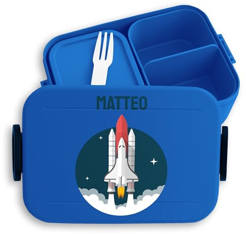 Kinder Bento Box Midi Lunchbox für Mepal Bentobox - Weltall - Nasa Space Shuttle Spaceshuttel Discovery Rakete Weltraum - 900 ml - Blau - brotdose astronaut schule einschulungsgeschenk raumschiff