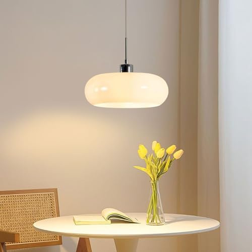 CKENSU 27,9 cm Bauhaus Glas Pendelleuchte Nordischer Stil Glas Kronleuchter Moderne Hängeleuchte Kronleuchter Beleuchtung für Küche Insel Schlafzimmer Café Flur Restaurant - Weiß