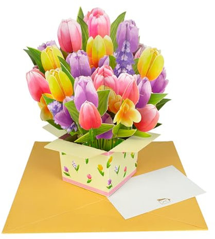 Saiyana 2024 Kreativer Blumenstrauß, 3D-Grußkarte, Muttertag, Frauentag, Geschenk, Desktop-Blumendekoration, Karte, Blumen, Rose, Lilien, Sonnenblumen, Tulpen, Nelken