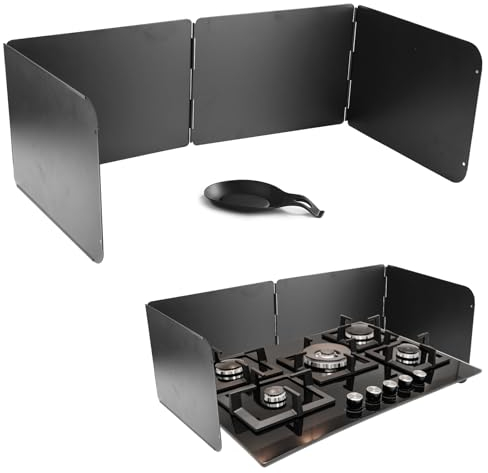 4 Lati Paraschizzi Cucina Pieghevole, Protezione Dagli Schizzi per La Cucina Splatterguard Protezione Antispruzzo, Protezione Paraspruzzi Pieghevole Poggiamestolo in Silicone a Prova (Nero)