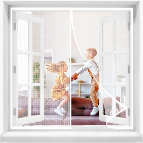Magnet Fliegengitter Fenster, 140x145cmInsektenschutz Fenster,Mückenschutz Fenster Magnetische Adsorption FliegengitterFensteren Automatisches SchließEn, für Flure/Fensteren/Fenster (Weiß)