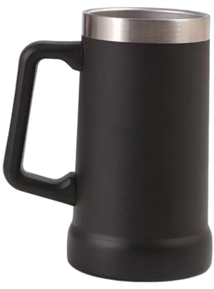curfair Jarra de cerveza de acero inoxidable de 700 ml con aislamiento térmico de doble pared, vaso térmico para bebidas frías, inastillable, para aventura, beber, color negro