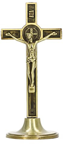 Metall Wandkreuz Katholisch Vertikal Abnehmbarem Sockel, 2 Stk. | Kruzifix mit abnehmbarer Basis zum Hinstellen, Aus Zinklegierung handgefertigt