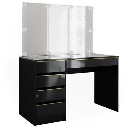 Vicco Schminktisch-Set Sherry, Kosmetiktisch mit Spiegel, Schwarz, 120 cm mit LED Beleuchtung