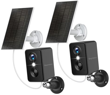 Septekon 2K Security Camera Outdoor Wireless,Flood Light WiFi Battery Camera with Solar Panel,PIR Human Detection with 3MP Color Night Vision, 2-Way Talk, IP66 Waterproof-Black，2Pack
