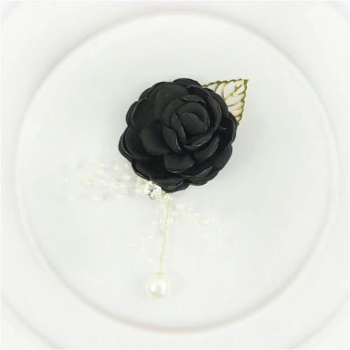 SUOCMG Seidenblumen-Broschen im Boutonniere-Stil, Knopfloch-Anstecker, Armband für Brautjungfer, Hochzeit, Bräutigam, Anstecker, Anstecker, schwarz