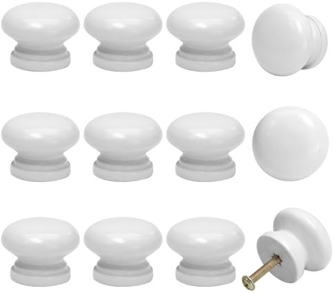 BokWin 20 Pack White Wood Drawer Knobs Mushroom Shape Cabinet Knobs Wooden Dresser Knobs Furniture Cabinet Pulls Handles