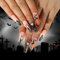 24pcs Long Coffin False Nails - Pumpkin Flame Love Spider Web Fake Nails - Press on Nails Pumpkin Spider False Nail Stick on Nail for Women and Girls