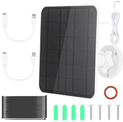 JIZZU 5W Solar Panel for Security Camera, 360° Adjustable Ring Solar Charger, IP65 Waterproof Solar Battery Charger Compatible with Ring Stick Up Cam/Pro Battery Spotlight Cam Plus/Eufy Camera