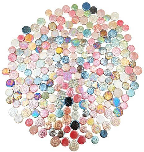 500 g gemischte 3 Größen, zufällige runde Keramik-Mosaikfliesen, kreative Keramik-Mosaikfliesen für Bastelplatten, Blumentöpfe, Vasen, Tassen, handgefertigte Heimdekoration (Regenbogenfarben)