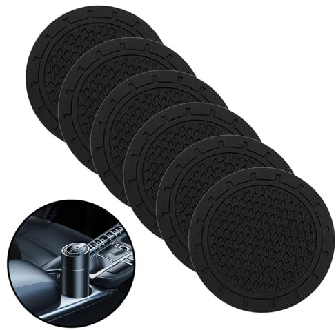 6PCS Car Coasters, Non-slip Car Cup Holder Coaster PVC Vehicle Cup Holder Insert Coaster Embedded in Ornament Coaster Universal Car Interior Accessorie Cup Mat for Most Car Truck (2.75 inch Diameter)
