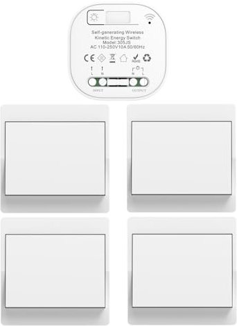 Cerhot funk lichtschalt funkschalt 230v funk lichtschalter ohne batterie set lichtschalter funk wireless light switch funkschalter batterielos funktaster funk-wandschalter für lichter (EU 1Gang 4V1 a)
