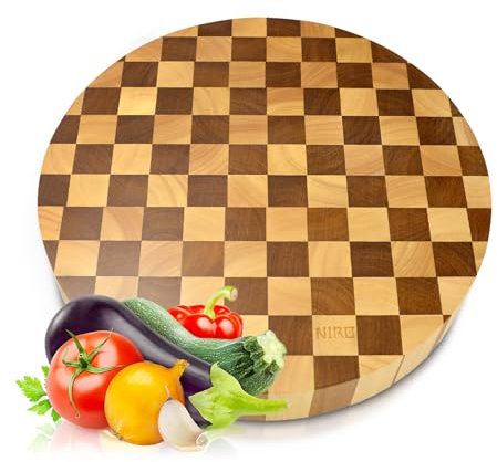 Tagliere rotondo da Cucina Professionale XXL in Legno 100% Pará Naturale Rubberwood, ALTEZZA 4 CM, Dimensioni ⌀30cm x 4 cm, Atossico, Legno Massello Pregiato, Vassoio da Portata, Design Unico