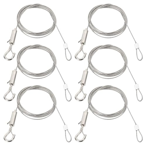 PATIKIL 6 Pezzi Kit di Filo Appendi Quadri Regolabile 2m/6,6ft | Adatto per Filo in Acciaio Inossidabile da 1.5mm, Hardware per Appendere Specchi, Cornici con Ganci e Anelli