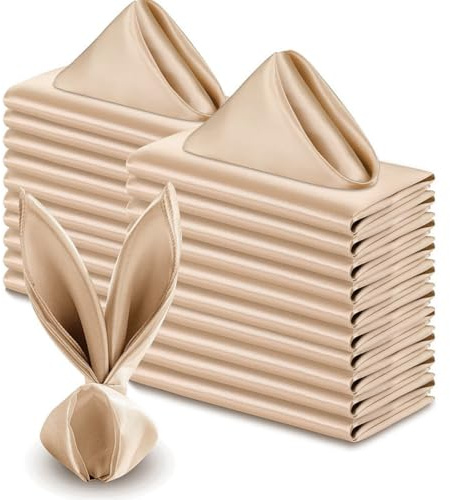 ZLXHDL 24 Stück quadratische champagnerfarbene Satin Stoffservietten 43 × 43 cm – weiche, glänzende Servietten aus Stoff für Hochzeit, Party, Dinner & Zeremonien